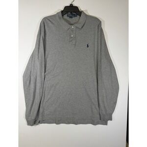 Polo Ralph Lauren Polo Shirt Mens Medium Gray Long Sleeve Cotton Blue Pony Logo‎